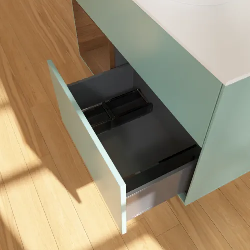 VILLEROY BOCH Toaletní skříňka Finion, s osvětlením, 2 výsuvy, 1000 x 603 x 501 mm, olivový matný lak / ořechová dýha / sklo bílé matné #F891GNGM, obrázek 7