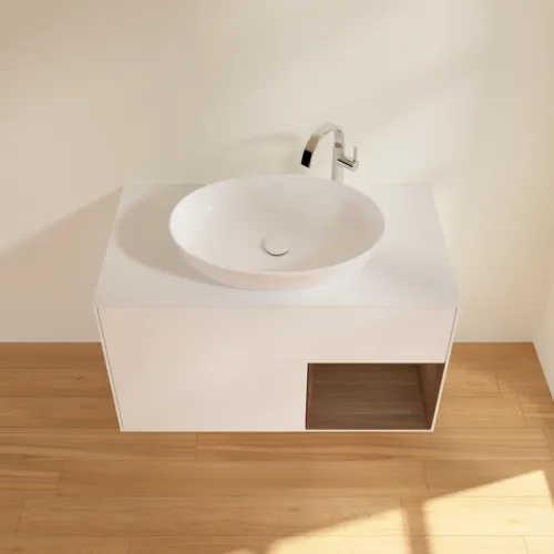 VILLEROY BOCH Toaletní skříňka Finion, s osvětlením, 2 výsuvy, 1000 x 603 x 501 mm, bílý matný lak / ořechová dýha / sklo bílé matné #F901GNMT, obrázek 4