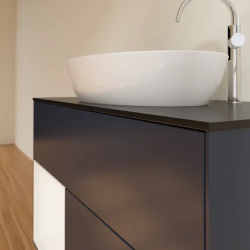 VILLEROY BOCH Toaletní skříňka Finion, s osvětlením, 2 výsuvy, 1000 x 603 x 501 mm, Midnight Blue Matt Lacquer / White Matt Lacquer / Glass Black Matt #F892MTHG, obrázek 6