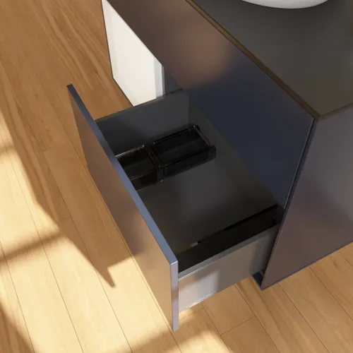 VILLEROY BOCH Toaletní skříňka Finion, s osvětlením, 2 výsuvy, 1000 x 603 x 501 mm, Midnight Blue Matt Lacquer / White Matt Lacquer / Glass Black Matt #F892MTHG, obrázek 7