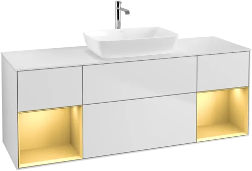 VILLEROY BOCH Toaletní skříňka Finion, s osvětlením, 4 výsuvy, 1600 x 603 x 501 mm, bílý matný lak / zlatý matný lak / bílé matné sklo #F861HFMT, obrázek 1