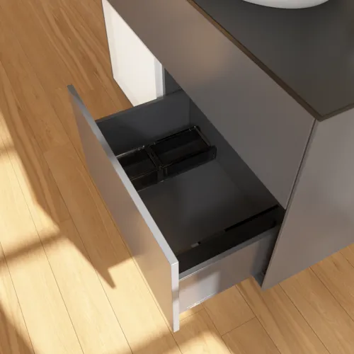 VILLEROY BOCH Toaletní skříňka Finion, s osvětlením, 2 výsuvy, 1000 x 603 x 501 mm, antracitový matný lak / bílý matný lak / černé matné sklo #F892MTGK, obrázek 7