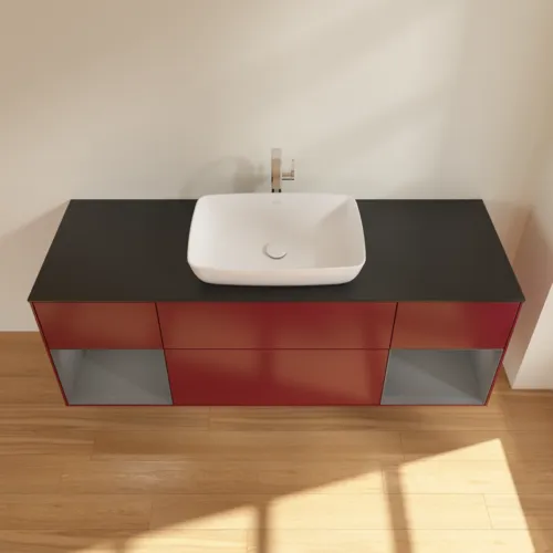 VILLEROY BOCH Toaletní skříňka Finion, s osvětlením, 4 výsuvy, 1600 x 603 x 501 mm, Pivoňka matný lak / Antracit matný lak / Sklo černé matné #F862GKHB, obrázek 4