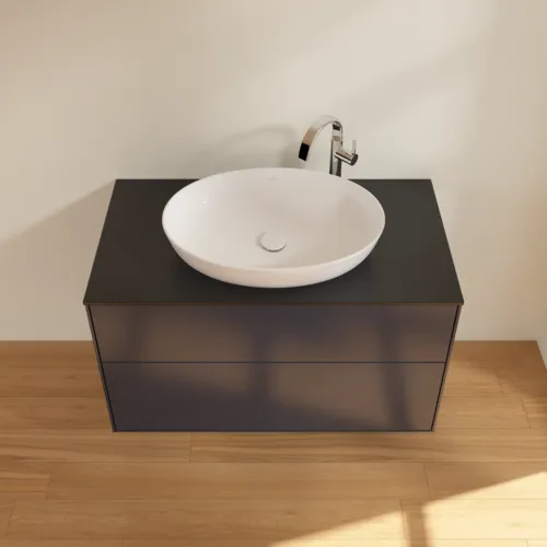 VILLEROY BOCH Toaletní skříňka Finion, 2 výsuvy, 1000 x 603 x 501 mm, půlnočně modrý matný lak / černé matné sklo #F88200HG, obrázek 4