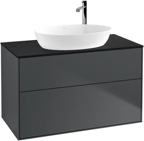 VILLEROY BOCH Toaletní skříňka Finion, 2 výsuvy, 1000 x 603 x 501 mm, půlnočně modrý matný lak / černé matné sklo #F88200HG, obrázek 1