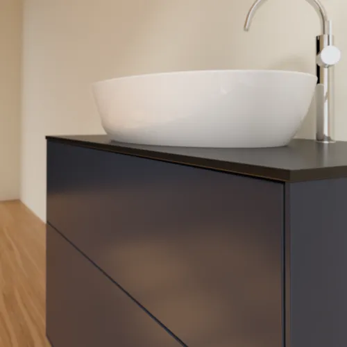 VILLEROY BOCH Toaletní skříňka Finion, 2 výsuvy, 1000 x 603 x 501 mm, půlnočně modrý matný lak / černé matné sklo #F88200HG, obrázek 5