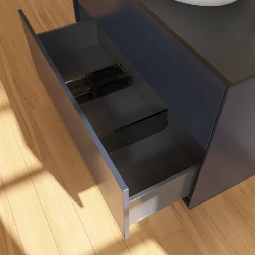 VILLEROY BOCH Toaletní skříňka Finion, 2 výsuvy, 1000 x 603 x 501 mm, půlnočně modrý matný lak / černé matné sklo #F88200HG, obrázek 6