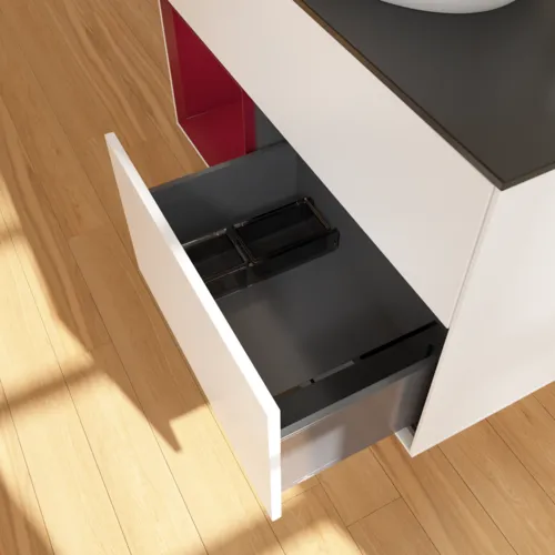 VILLEROY BOCH Toaletní skříňka Finion, s osvětlením, 2 výsuvy, 1000 x 603 x 501 mm, bílý matný lak / pivoňkový matný lak / černé matné sklo #F892HBMT, obrázek 7