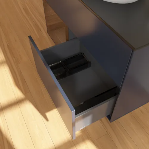 VILLEROY BOCH Toaletní skříňka Finion, s osvětlením, 2 výsuvy, 1000 x 603 x 501 mm, půlnočně modrý matný lak / ořechová dýha / černé matné sklo #F892GNHG, obrázek 7