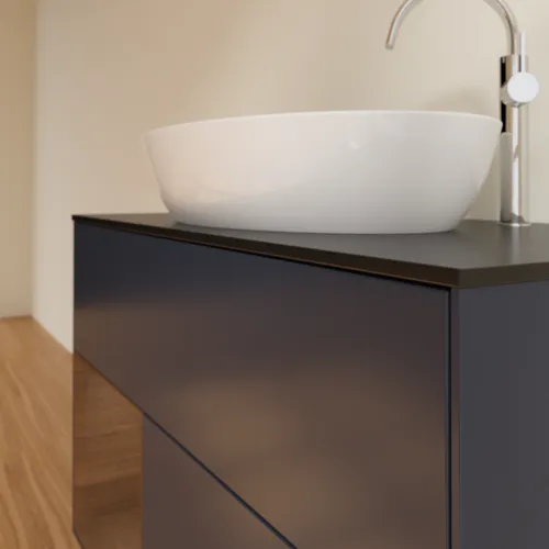 VILLEROY BOCH Toaletní skříňka Finion, s osvětlením, 2 výsuvy, 1000 x 603 x 501 mm, půlnočně modrý matný lak / ořechová dýha / černé matné sklo #F892GNHG, obrázek 6