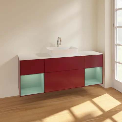 VILLEROY BOCH Toaletní skříňka Finion, s osvětlením, 4 výsuvy, 1600 x 603 x 501 mm, Pivoňka matný lak / Olivový matný lak / Sklo bílé matné #F861GMHB, obrázek 2