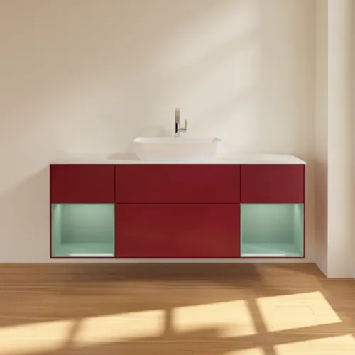 VILLEROY BOCH Toaletní skříňka Finion, s osvětlením, 4 výsuvy, 1600 x 603 x 501 mm, Pivoňka matný lak / Olivový matný lak / Sklo bílé matné #F861GMHB, obrázek 3