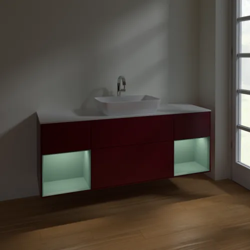 VILLEROY BOCH Toaletní skříňka Finion, s osvětlením, 4 výsuvy, 1600 x 603 x 501 mm, Pivoňka matný lak / Olivový matný lak / Sklo bílé matné #F861GMHB, obrázek 5