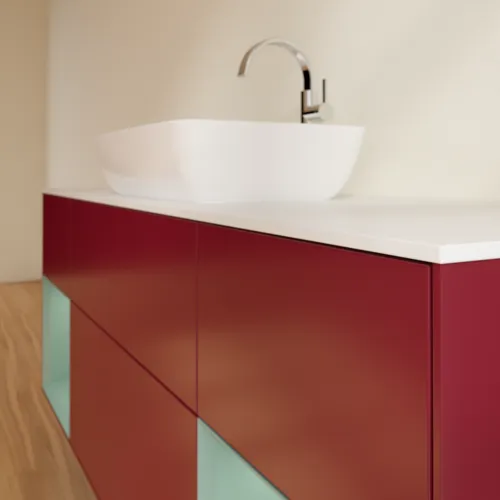 VILLEROY BOCH Toaletní skříňka Finion, s osvětlením, 4 výsuvy, 1600 x 603 x 501 mm, Pivoňka matný lak / Olivový matný lak / Sklo bílé matné #F861GMHB, obrázek 6