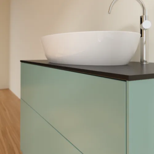 VILLEROY BOCH Toaletní skříňka Finion, 2 výsuvy, 1000 x 603 x 501 mm, olivově matný lak / sklo černé matné #F88200GM, obrázek 5
