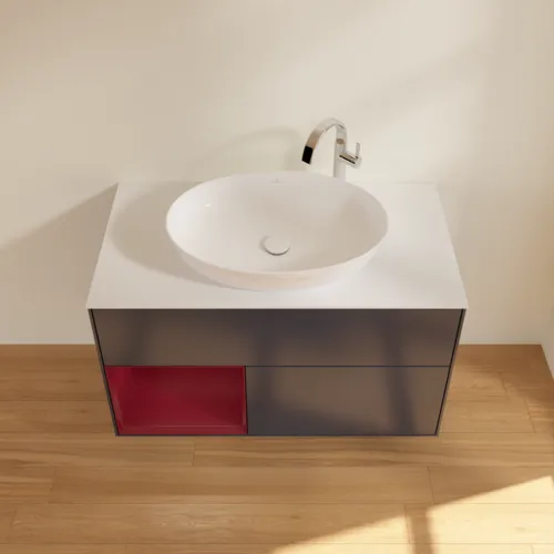 VILLEROY BOCH Toaletní skříňka Finion, s osvětlením, 2 výsuvy, 1000 x 603 x 501 mm, Midnight Blue Matt Lacquer / Peony Matt Lacquer / Glass White Matt #F891HBHG, obrázek 4