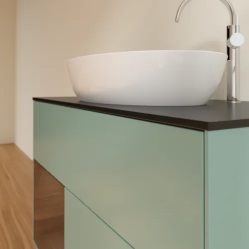 VILLEROY BOCH Toaletní skříňka Finion, s osvětlením, 2 výsuvy, 1000 x 603 x 501 mm, olivový matný lak / ořechová dýha / černé matné sklo #F892GNGM, obrázek 6