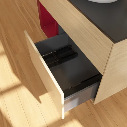 VILLEROY BOCH Toaletní stolek Finion, s osvětlením, 2 výsuvy, 1000 x 603 x 501 mm, dubová dýha / matný lak Pivoňka / matné černé sklo #F892HBPC, obrázek 7