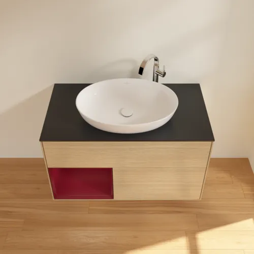 VILLEROY BOCH Toaletní stolek Finion, s osvětlením, 2 výsuvy, 1000 x 603 x 501 mm, dubová dýha / matný lak Pivoňka / matné černé sklo #F892HBPC, obrázek 4