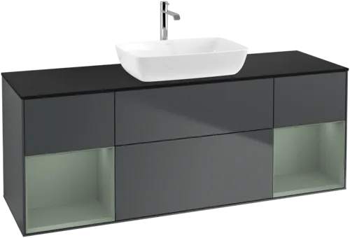 VILLEROY BOCH Toaletní skříňka Finion, s osvětlením, 4 výsuvy, 1600 x 603 x 501 mm, Midnight Blue Matt Lacquer / Olive Matt Lacquer / Glass Black Matt #F862GMHG, obrázek 1