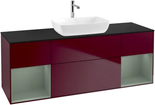 VILLEROY BOCH Toaletní skříňka Finion, s osvětlením, 4 výsuvy, 1600 x 603 x 501 mm, Pivoňka matný lak / Olivový matný lak / Sklo černé matné #F862GMHB, obrázek 1