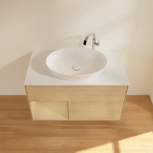 VILLEROY BOCH Toaletní skříňka Finion, s osvětlením, 2 výsuvy, 1000 x 603 x 501 mm, dubová dýha / dubová dýha / sklo bílé matné #F891PCPC, obrázek 4