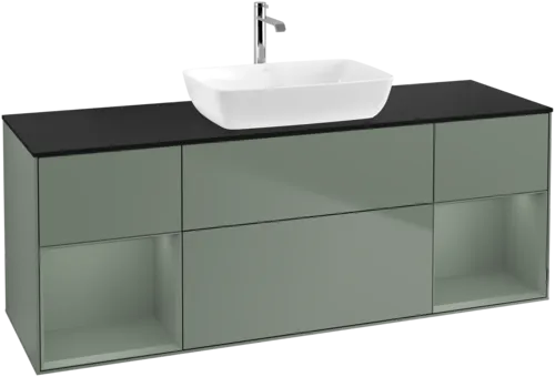 VILLEROY BOCH Toaletní skříňka Finion, s osvětlením, 4 výsuvy, 1600 x 603 x 501 mm, olivově matný lak / olivově matný lak / sklo černé matné #F862GMGM, obrázek 1