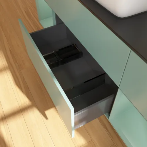 VILLEROY BOCH Toaletní skříňka Finion, s osvětlením, 4 výsuvy, 1600 x 603 x 501 mm, olivově matný lak / olivově matný lak / sklo černé matné #F862GMGM, obrázek 7