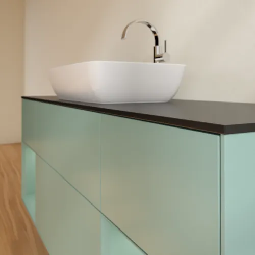 VILLEROY BOCH Toaletní skříňka Finion, s osvětlením, 4 výsuvy, 1600 x 603 x 501 mm, olivově matný lak / olivově matný lak / sklo černé matné #F862GMGM, obrázek 6