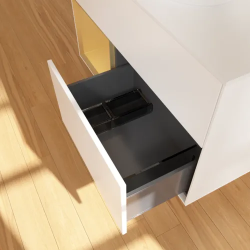 VILLEROY BOCH Toaletní skříňka Finion, s osvětlením, 2 výsuvy, 1000 x 603 x 501 mm, bílý matný lak / zlatý matný lak / sklo bílé matné #F891HFMT, obrázek 7