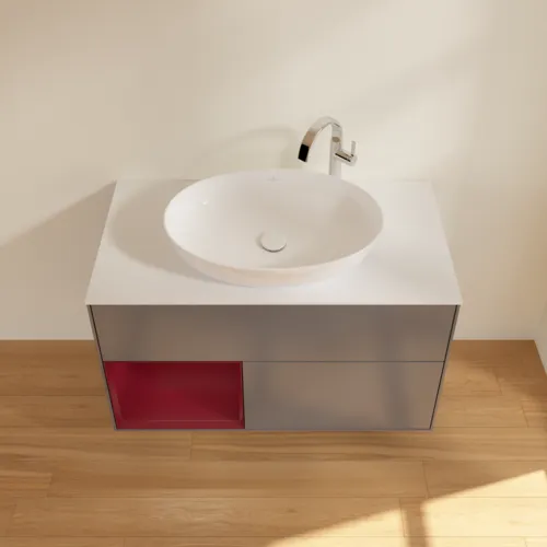 VILLEROY BOCH Toaletní skříňka Finion, s osvětlením, 2 výsuvy, 1000 x 603 x 501 mm, antracit matný lak / pivoňka matný lak / sklo bílé matné #F891HBGK, obrázek 4