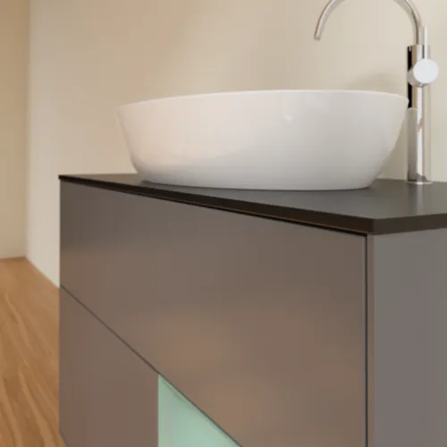 VILLEROY BOCH Toaletní skříňka Finion, s osvětlením, 2 výsuvy, 1000 x 603 x 501 mm, antracitový matný lak / olivový matný lak / černé matné sklo #F902GMGK, obrázek 3