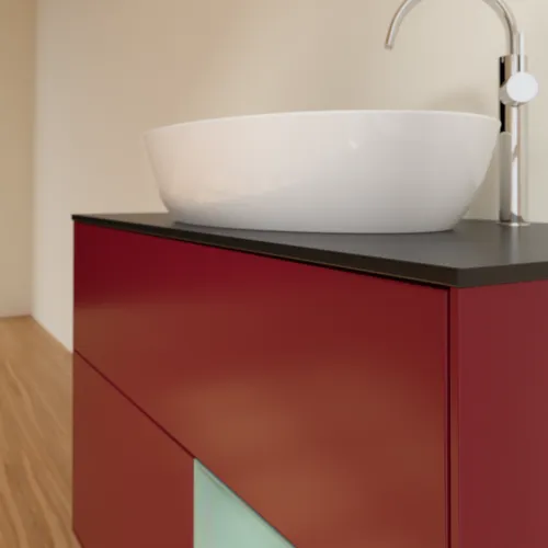 VILLEROY BOCH Toaletní skříňka Finion, s osvětlením, 2 výsuvy, 1000 x 603 x 501 mm, Pivoňka matný lak / Olivový matný lak / Sklo černé matné #F902GMHB, obrázek 3