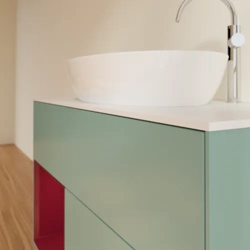 VILLEROY BOCH Toaletní skříňka Finion, s osvětlením, 2 výsuvy, 1000 x 603 x 501 mm, olivový matný lak / pivoňkový matný lak / bílé matné sklo #F891HBGM, obrázek 6