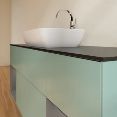 VILLEROY BOCH Toaletní skříňka Finion, s osvětlením, 4 výsuvy, 1600 x 603 x 501 mm, olivový matný lak / antracitový matný lak / černé matné sklo #F862GKGM, obrázek 6
