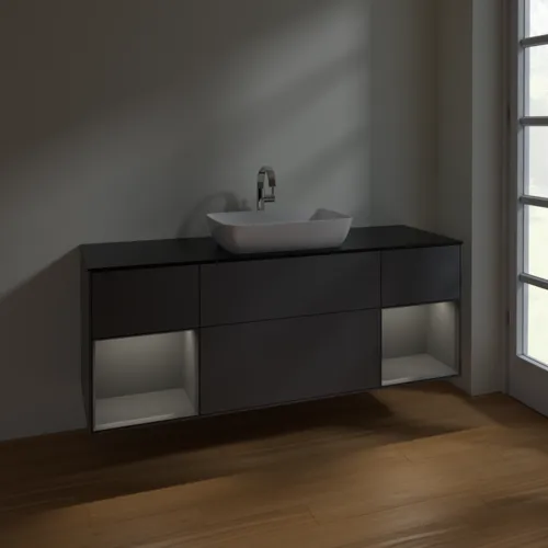 VILLEROY BOCH Toaletní skříňka Finion, s osvětlením, 4 výsuvy, 1600 x 603 x 501 mm, antracit matný lak / antracit matný lak / sklo černé matné #F862GKGK, obrázek 5