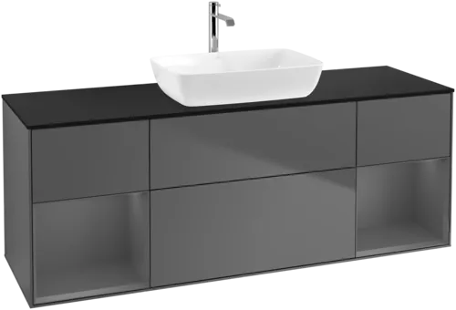 VILLEROY BOCH Toaletní skříňka Finion, s osvětlením, 4 výsuvy, 1600 x 603 x 501 mm, antracit matný lak / antracit matný lak / sklo černé matné #F862GKGK, obrázek 1