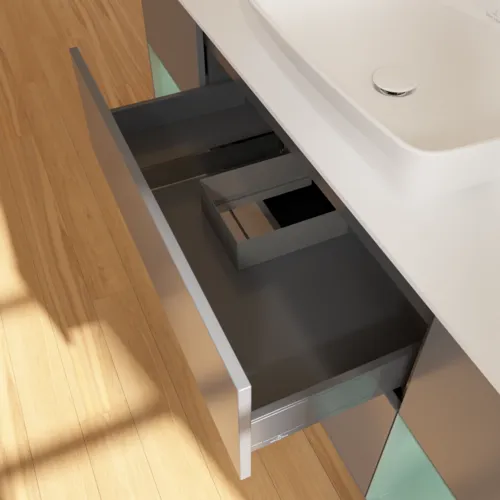 VILLEROY BOCH Toaletní skříňka Finion, s osvětlením, 4 výsuvy, 1600 x 603 x 501 mm, antracitový matný lak / olivový matný lak / bílé matné sklo #F861GMGK, obrázek 8