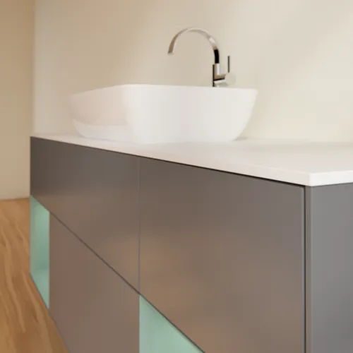 VILLEROY BOCH Toaletní skříňka Finion, s osvětlením, 4 výsuvy, 1600 x 603 x 501 mm, antracitový matný lak / olivový matný lak / bílé matné sklo #F861GMGK, obrázek 6