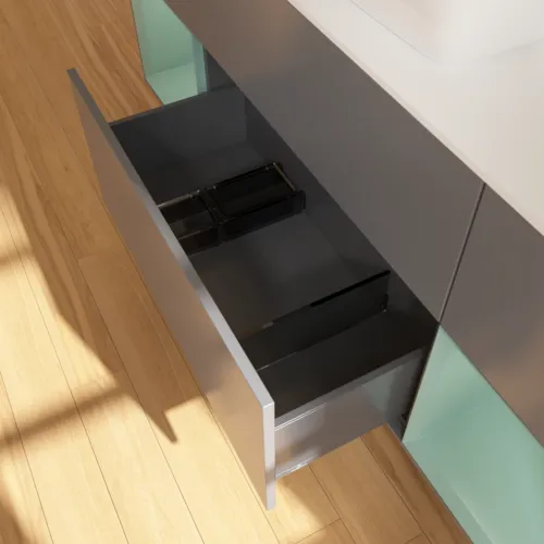VILLEROY BOCH Toaletní skříňka Finion, s osvětlením, 4 výsuvy, 1600 x 603 x 501 mm, antracitový matný lak / olivový matný lak / bílé matné sklo #F861GMGK, obrázek 7