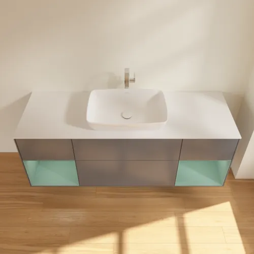 VILLEROY BOCH Toaletní skříňka Finion, s osvětlením, 4 výsuvy, 1600 x 603 x 501 mm, antracitový matný lak / olivový matný lak / bílé matné sklo #F861GMGK, obrázek 4