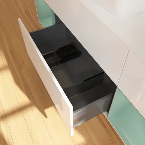 VILLEROY BOCH Toaletní skříňka Finion, s osvětlením, 4 výsuvy, 1600 x 603 x 501 mm, lesklý bílý lak / olivově matný lak / sklo bílé matné #F861GMGF, obrázek 7