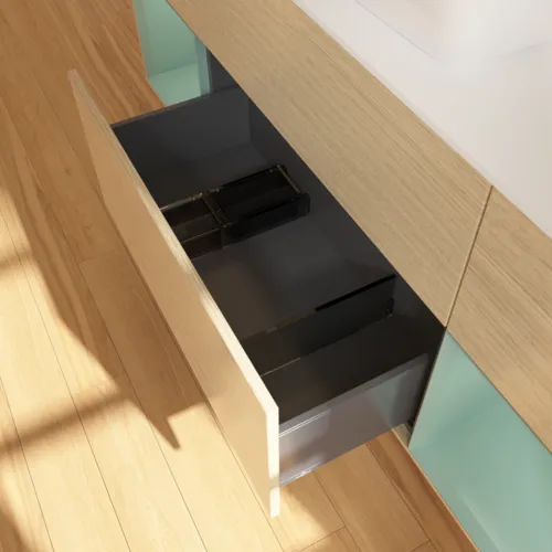 VILLEROY BOCH Toaletní skříňka Finion, s osvětlením, 4 výsuvy, 1600 x 603 x 501 mm, dubová dýha / olivový matný lak / sklo bílé matné #F861GMPC, obrázek 7