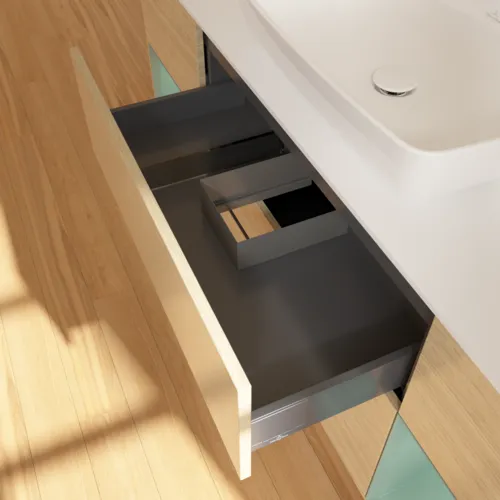 VILLEROY BOCH Toaletní skříňka Finion, s osvětlením, 4 výsuvy, 1600 x 603 x 501 mm, dubová dýha / olivový matný lak / sklo bílé matné #F861GMPC, obrázek 8