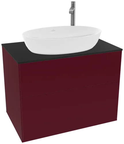 VILLEROY BOCH Toaletní skříňka Finion, 2 výsuvy, 800 x 603 x 501 mm, matný lak Peony / černé matné sklo #F87200HB, obrázek 1