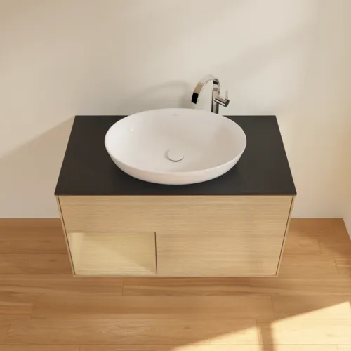 VILLEROY BOCH Toaletní stolek Finion, s osvětlením, 2 výsuvy, 1000 x 603 x 501 mm, dubová dýha / dubová dýha / sklo černé matné #F892PCPC, obrázek 4