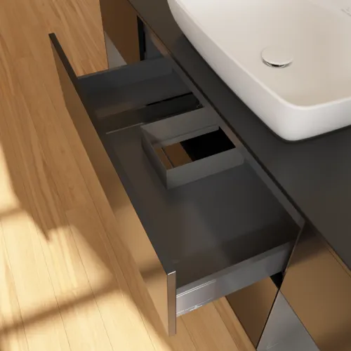 VILLEROY BOCH Toaletní skříňka Finion, s osvětlením, 4 výsuvy, 1600 x 603 x 501 mm, černý matný lak / antracitový matný lak / černé matné sklo #F862GKPD, obrázek 8