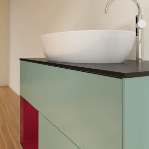 VILLEROY BOCH Toaletní skříňka Finion, s osvětlením, 2 výsuvy, 1000 x 603 x 501 mm, olivový matný lak / pivoňkový matný lak / černé matné sklo #F892HBGM, obrázek 6