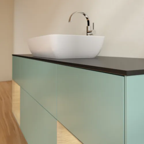 VILLEROY BOCH Toaletní skříňka Finion, s osvětlením, 4 výsuvy, 1600 x 603 x 501 mm, olivový matný lak / dubová dýha / sklo černé matné #F862PCGM, obrázek 6