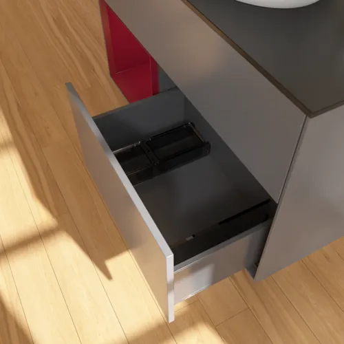 VILLEROY BOCH Toaletní skříňka Finion, s osvětlením, 2 výsuvy, 1000 x 603 x 501 mm, antracitový matný lak / pivoňkový matný lak / černé matné sklo #F892HBGK, obrázek 7